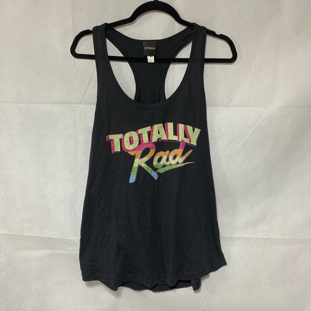 Fifth Sun Women's Graphic Racerback Tank Tops, Black / Totally Rad, XXL